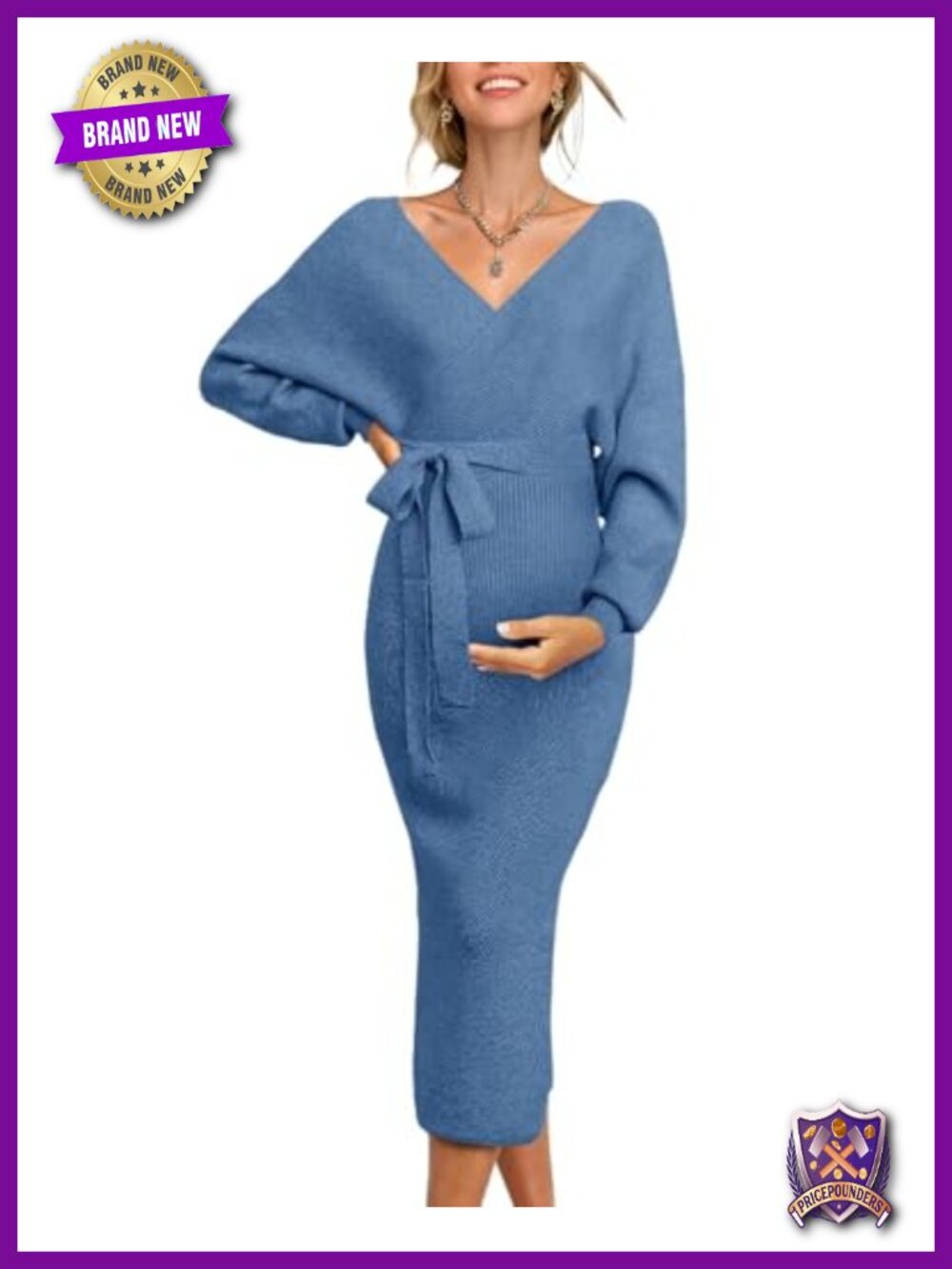 Long Sleeve Maternity Nursing Wrap Dress V-Neck Maxi for Wedding Guest